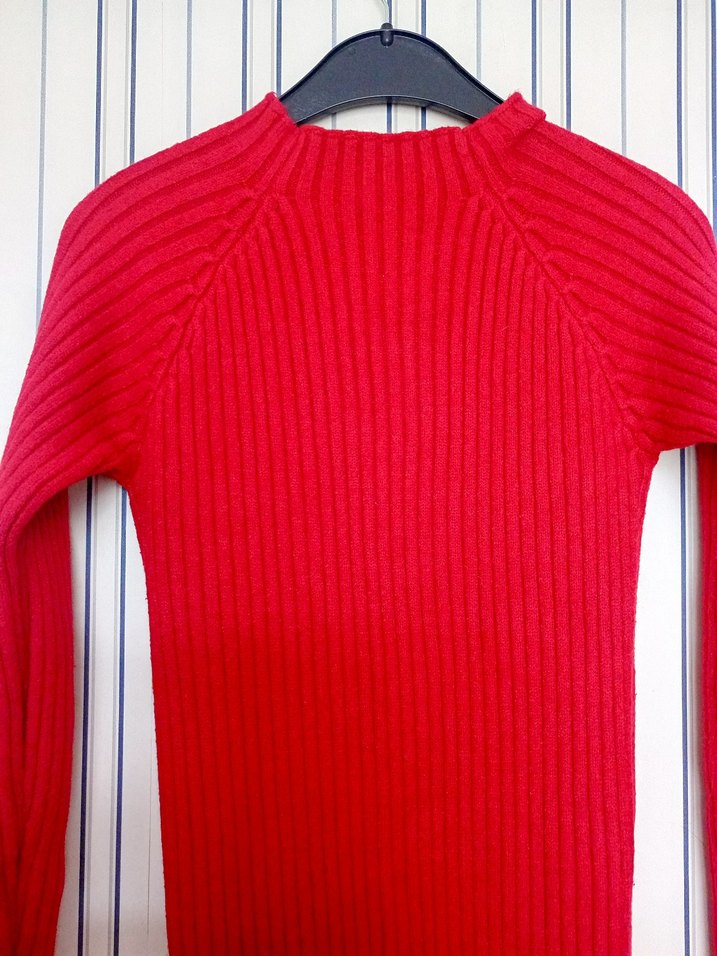 Kırmızı Uzun Kollu Triko Elbise - Görsel 3