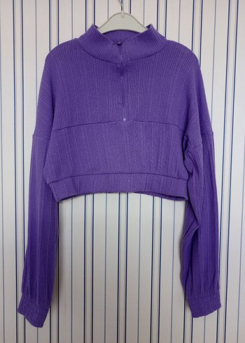 Yarım Fermuarlı Örgü Kadın Sweatshirt - Görsel 4