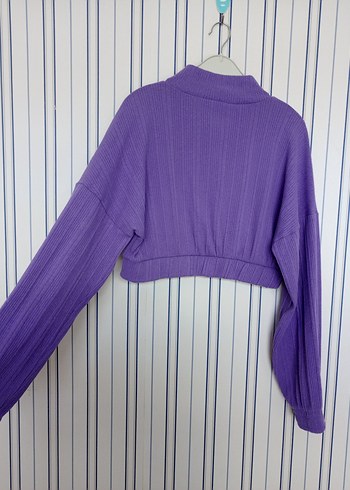 Yarım Fermuarlı Örgü Kadın Sweatshirt - Görsel 2