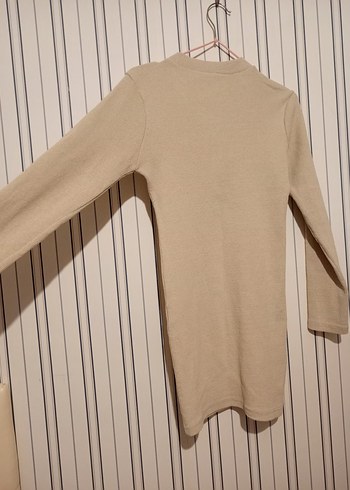 KREM YARIM FERMUARLI KISA TRİKO ELBİSE - Görsel 6