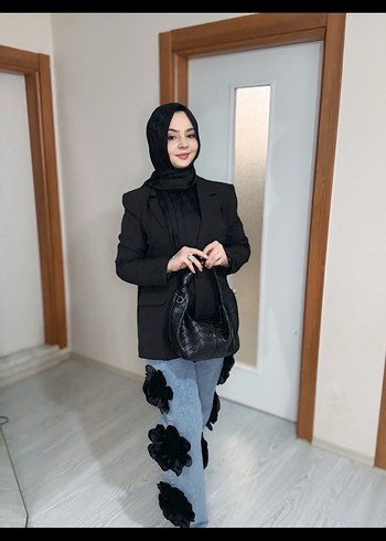 Siyah Denim Kadın Blazer Ceket