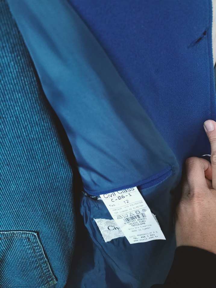 Düğmeli parlament mavisi unisex çocuk Kaban - Görsel 3