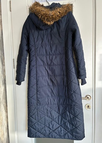 Düğmeli Uzun Lacivert Kadın Kışlık Mont - Görsel 3