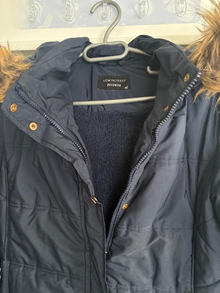 Düğmeli Uzun Lacivert Kadın Kışlık Mont - Görsel 4