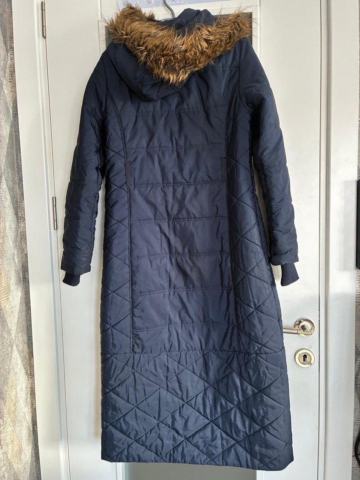 Düğmeli Uzun Lacivert Kadın Kışlık Mont - Görsel 3