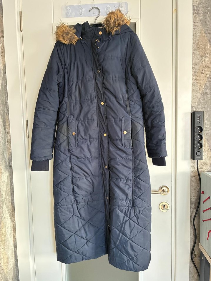 Düğmeli Uzun Lacivert Kadın Kışlık Mont - Görsel 2