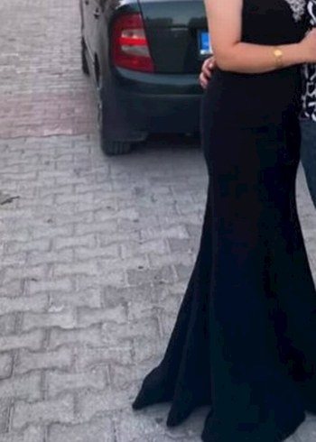 Siyah Uzun Drapeli Kadın Abiye Elbise
