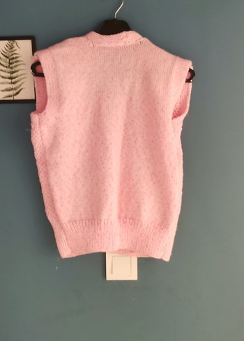 Kız Çocuk Pembe V Yaka Örgü Süveter - Görsel 2