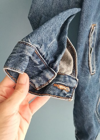 xl Beden mavi Renk Düğmeli Mavi Denim Midi Ceket