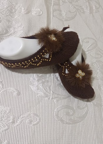 Boncuk İşlemeli Mor Örgü Kadın Terlik - Görsel 2