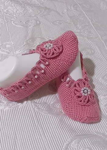 Boncuk İşlemeli Mor Örgü Kadın Terlik - Görsel 6