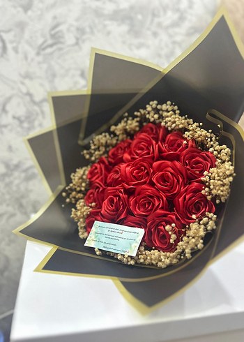 Kırmızı Güllü kurdeleli buket - Görsel 6