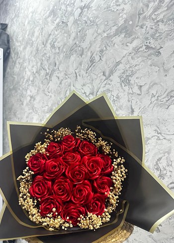 Kırmızı Güllü kurdeleli buket - Görsel 5