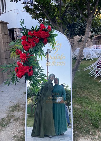 42 Beden Uzun Kollu Drapeli Haki Abiye Elbise
