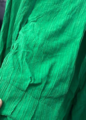 Uzun Yeşil Keten Kadın Takım - Görsel 3