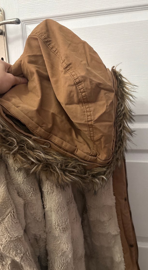 Kürklü Bej Kadın Süet Midi Ceket - Görsel 2