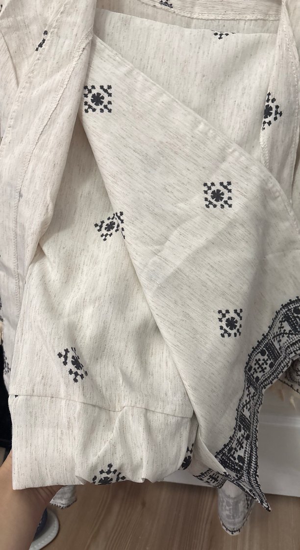 Nakışlı Bohem Gri Beyaz Midi Kimono - Görsel 2