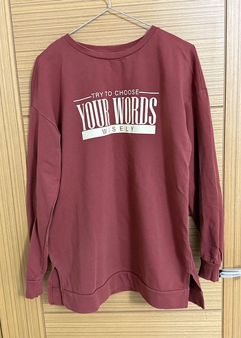 Bordo Kadın Bisiklet Yaka Uzun Kollu Sweatshirt