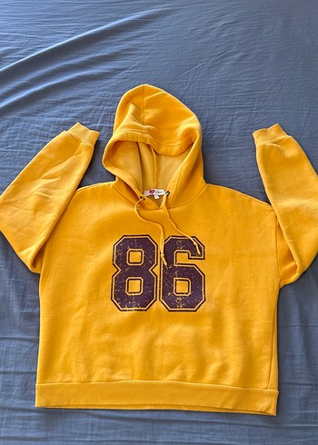 l Beden Sarı Kapüşonlu Kadın Sweatshirt 88 Baskılı