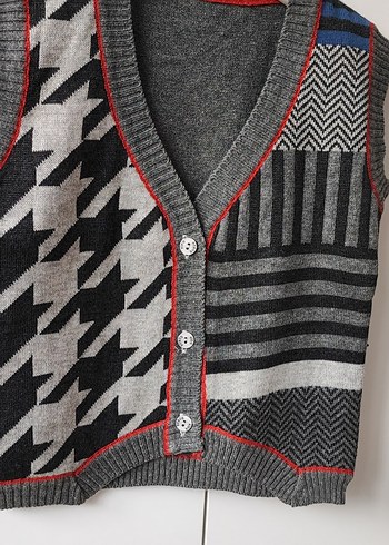 erkek cocuk Gri Desenli Kısa Triko Süveter - Görsel 3