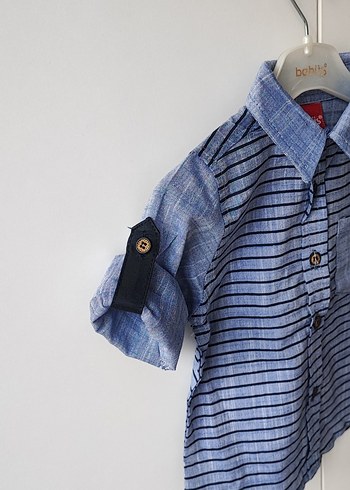 Erkek Çocuk Mavi Çizgili Kot Gömlek - Görsel 9