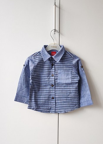 Erkek Çocuk Mavi Çizgili Kot Gömlek - Görsel 3