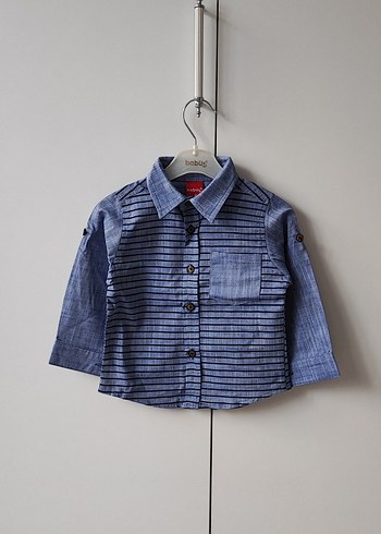 Erkek Çocuk Mavi Çizgili Kot Gömlek - Görsel 2
