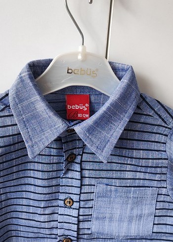 Erkek Çocuk Mavi Çizgili Kot Gömlek - Görsel 4