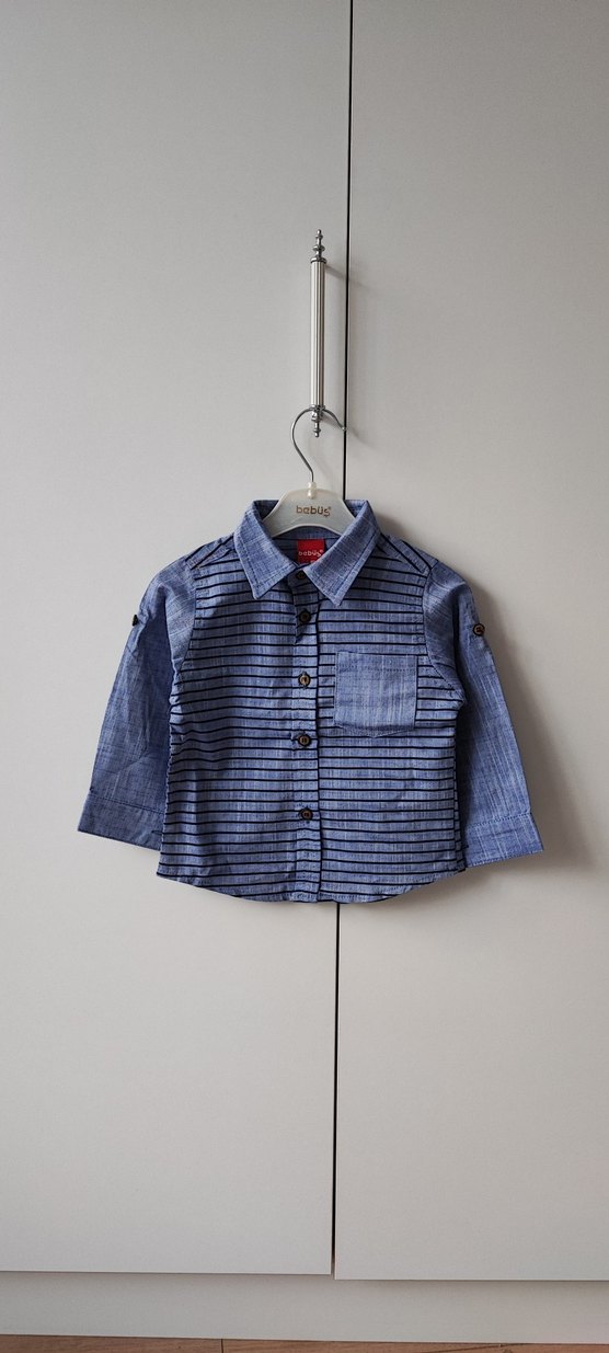 Erkek Çocuk Mavi Çizgili Kot Gömlek - Görsel 2
