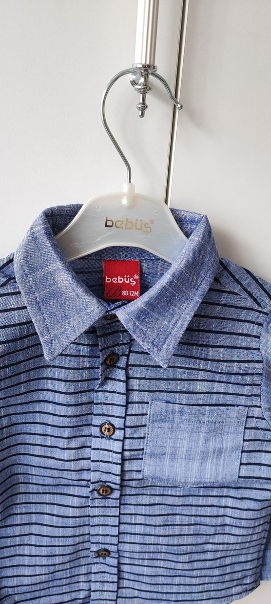 Erkek Çocuk Mavi Çizgili Kot Gömlek - Görsel 4