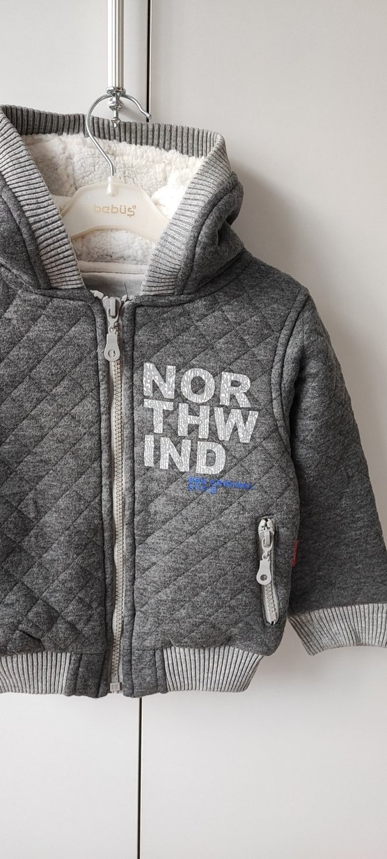 Kapüşonlu Gri Erkek Çocuk Mont - Görsel 5