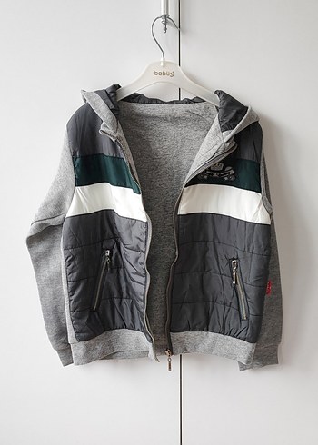 Kapüşonlu Gri Erkek Çocuk Ceket - Görsel 4