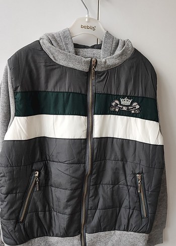 Kapüşonlu Gri Erkek Çocuk Ceket - Görsel 3