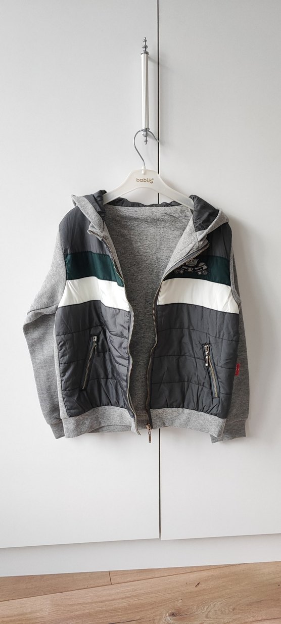 Kapüşonlu Gri Erkek Çocuk Ceket - Görsel 4