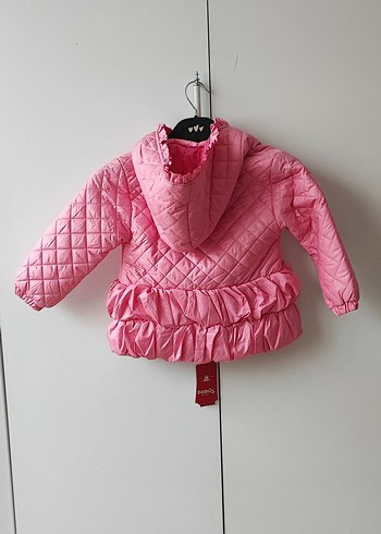 Kız Çocuk Pembe Kapüşonlu Fırfırlı Mont - Görsel 2