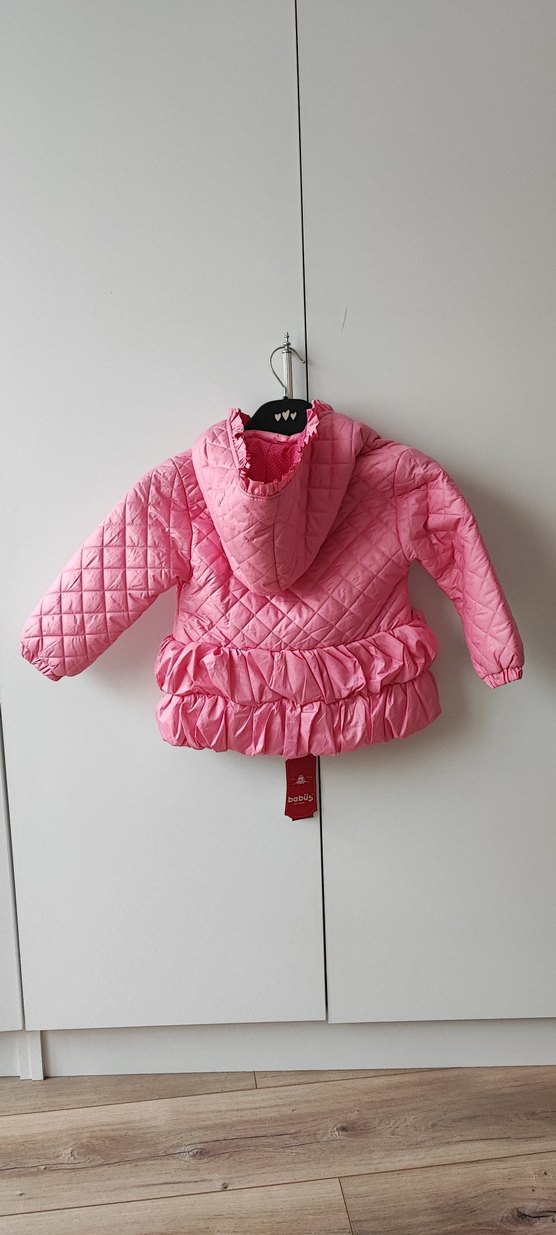 Kız Çocuk Pembe Kapüşonlu Fırfırlı Mont - Görsel 2