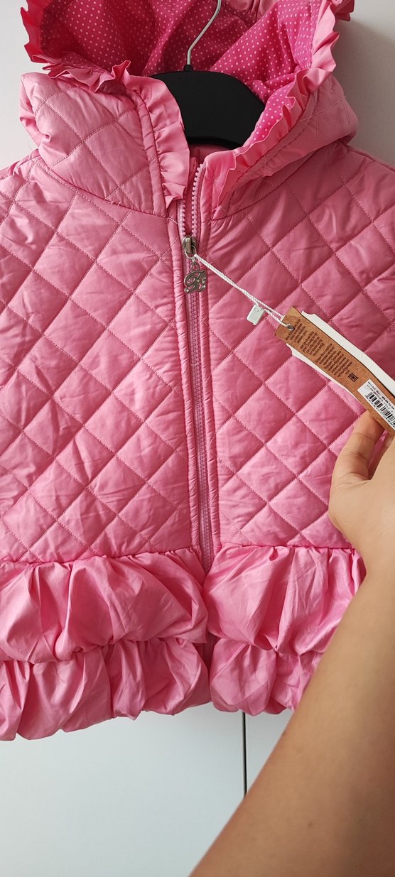 Kız Çocuk Pembe Kapüşonlu Fırfırlı Mont - Görsel 3