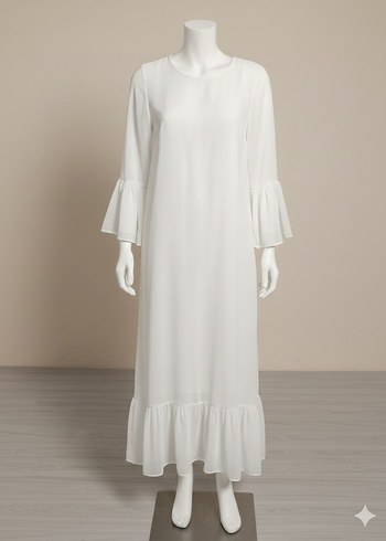 SHRUP-Sıfır Beyaz Şifon Özel Gün Elbisesi - Görsel 4