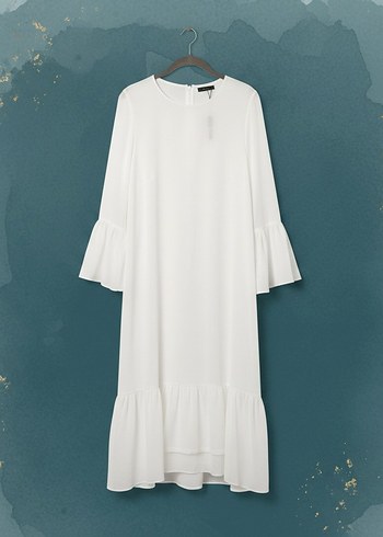 SHRUP-Sıfır Beyaz Şifon Özel Gün Elbisesi - Görsel 2