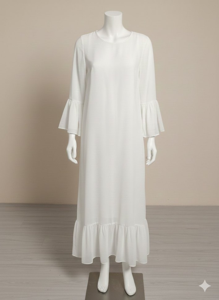 SHRUP-Sıfır Beyaz Şifon Özel Gün Elbisesi - Görsel 4