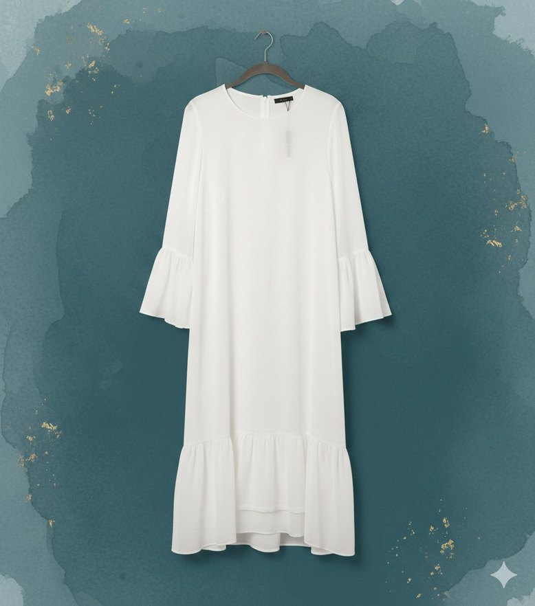 SHRUP-Sıfır Beyaz Şifon Özel Gün Elbisesi - Görsel 2