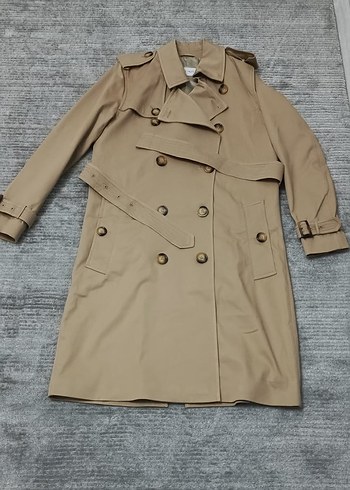 Bej Uzun Kadın Trençkot, Kemerli, Regular Fit