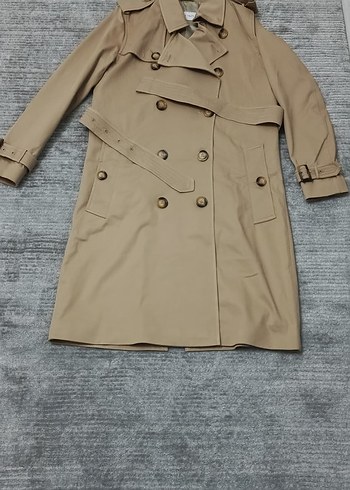 s Beden Bej Uzun Kadın Trençkot, Kemerli, Regular Fit