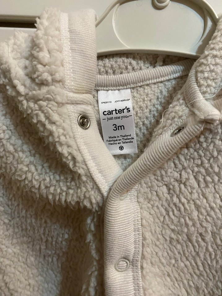 Kapüşonlu Düğmeli Erkek Çocuk Beyaz Mont - Görsel 2