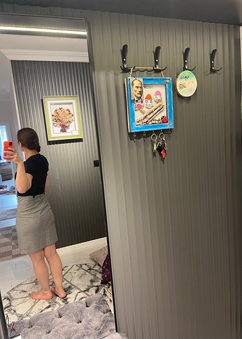 V Yaka Kısa Kollu Gri Ofis Elbisesi - Görsel 3