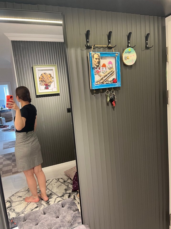 V Yaka Kısa Kollu Gri Ofis Elbisesi - Görsel 3