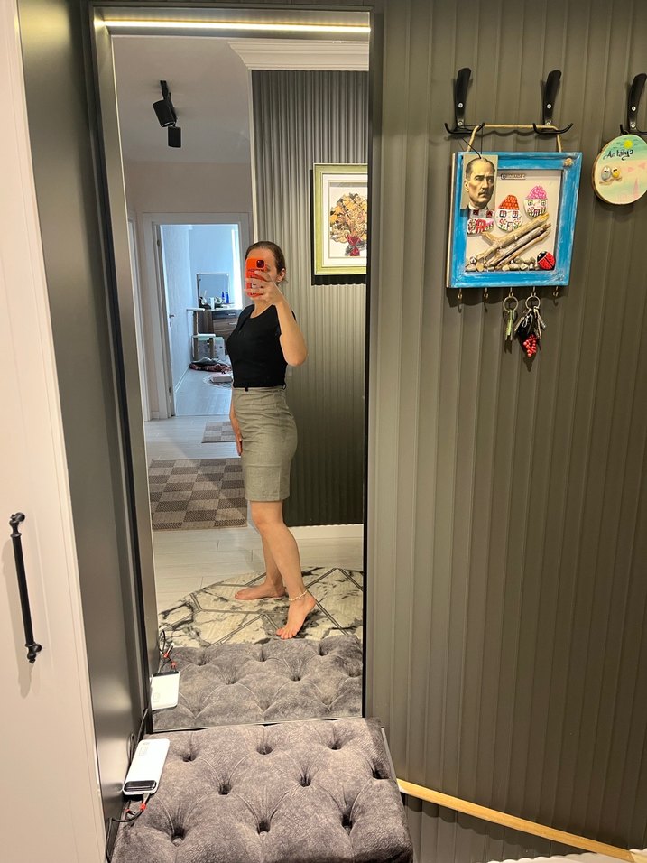 V Yaka Kısa Kollu Gri Ofis Elbisesi - Görsel 2