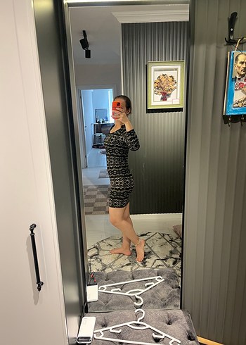 Gri Yılan Desenli Dantel Detaylı Triko Elbise - Görsel 2