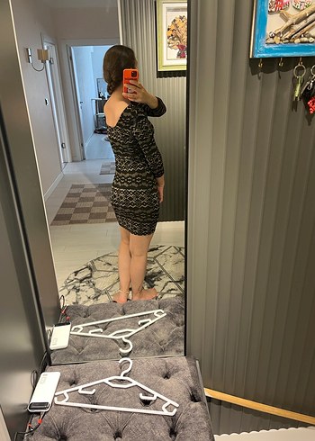 Gri Yılan Desenli Dantel Detaylı Triko Elbise - Görsel 3