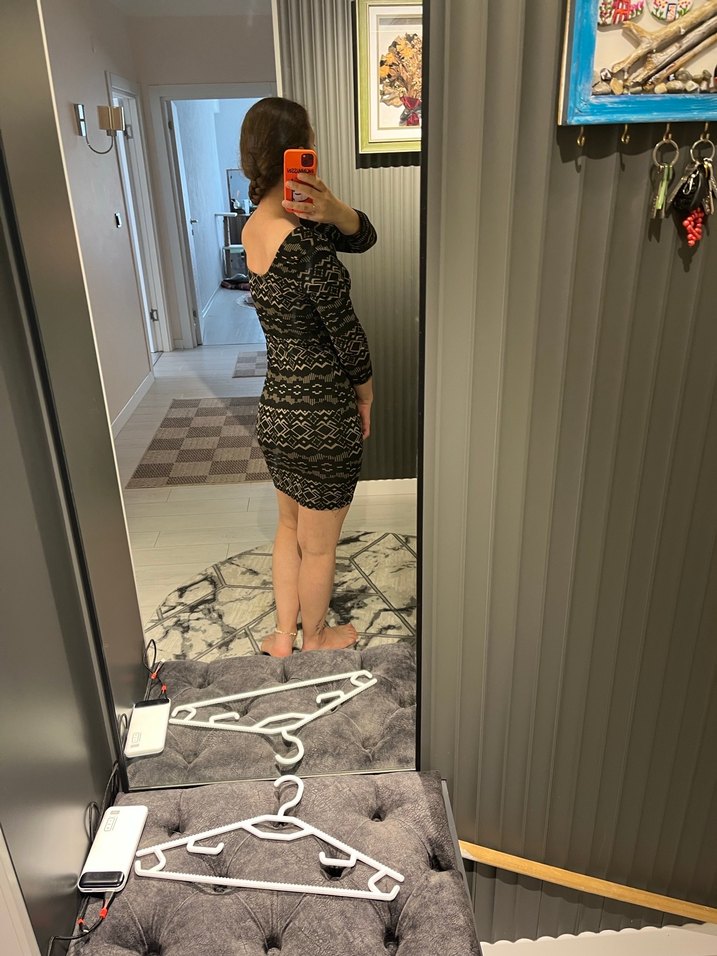 Gri Yılan Desenli Dantel Detaylı Triko Elbise - Görsel 3